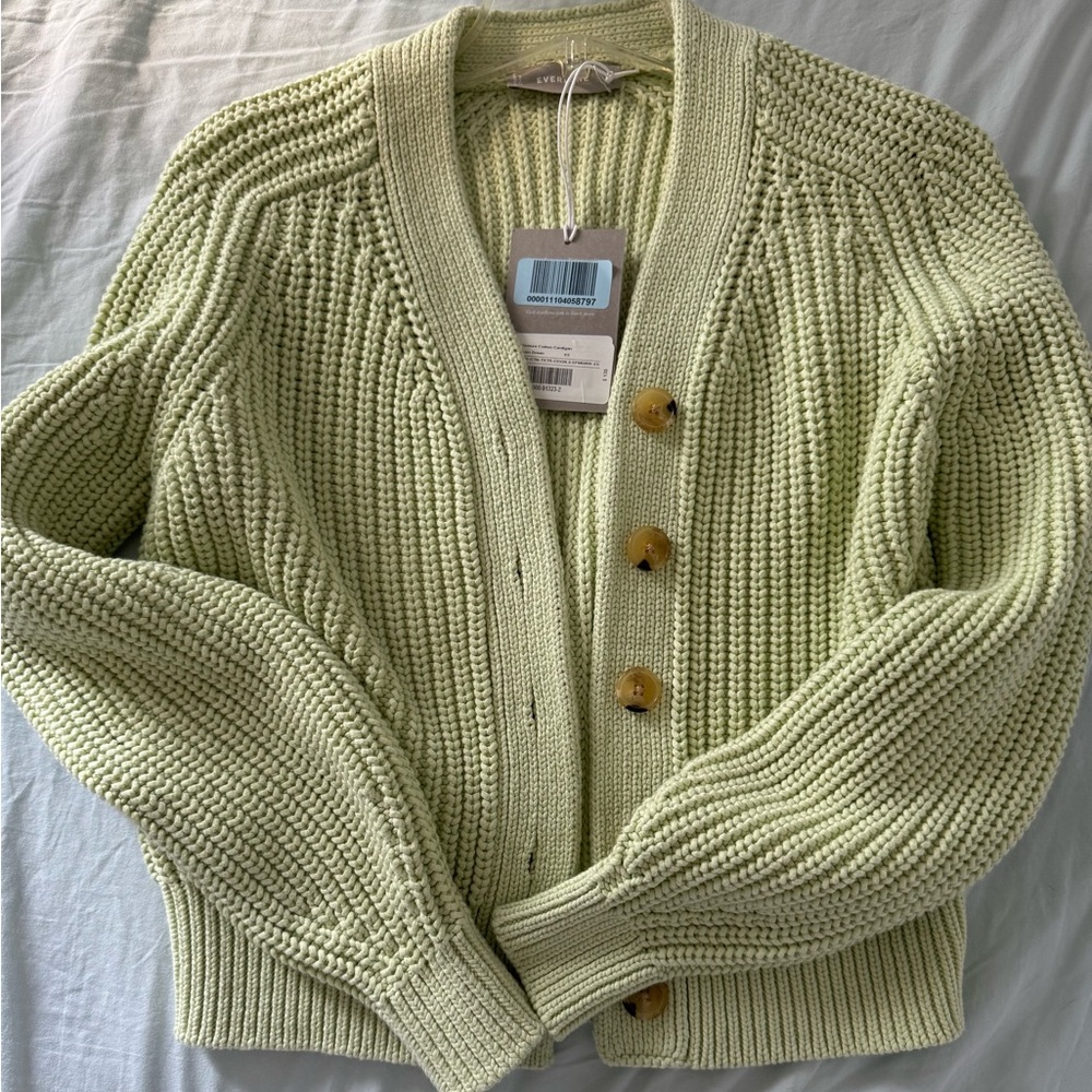Everlane The Texture Cotton Cardigan Sweater in Seafoam Green - Picture 5 of 7